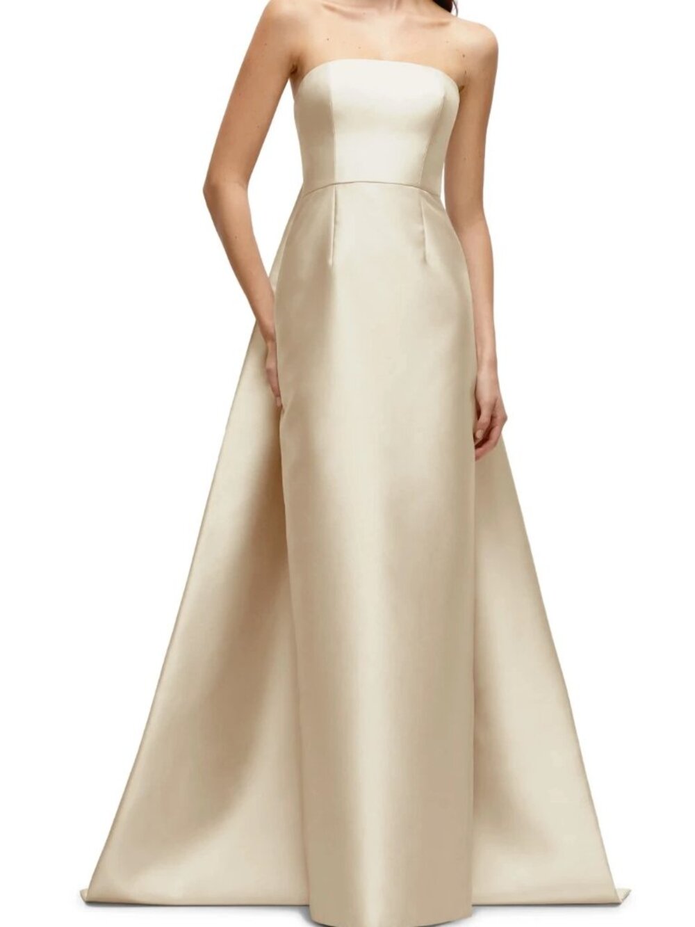 Alfred Sung Champagne Strapless Satin Twill Column Gown D876